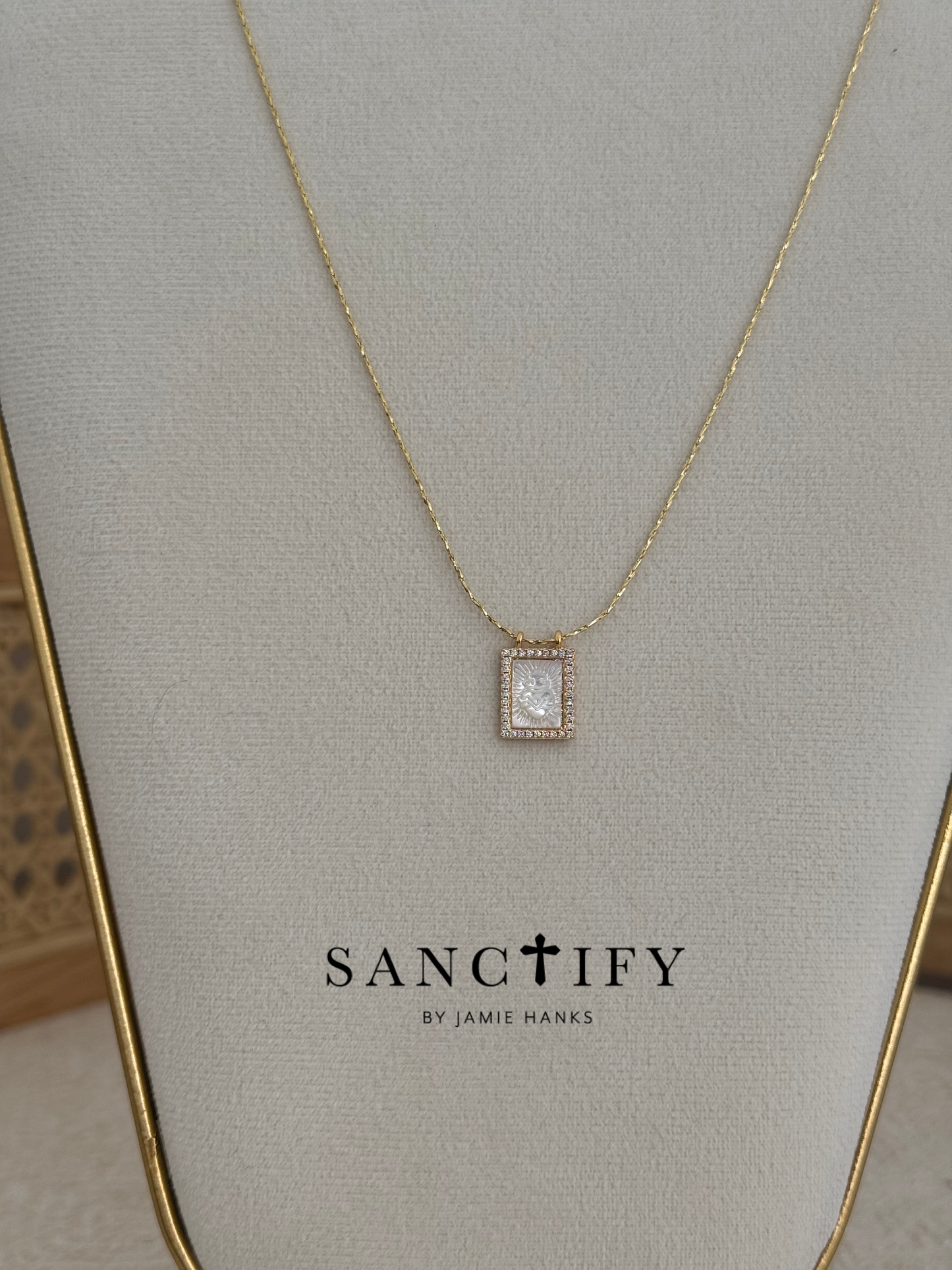 Mother of Pearl Heart of Jesus Necklace