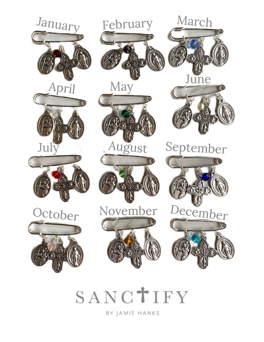 Car Seat Blessing Pin - Including Birthstone Charm