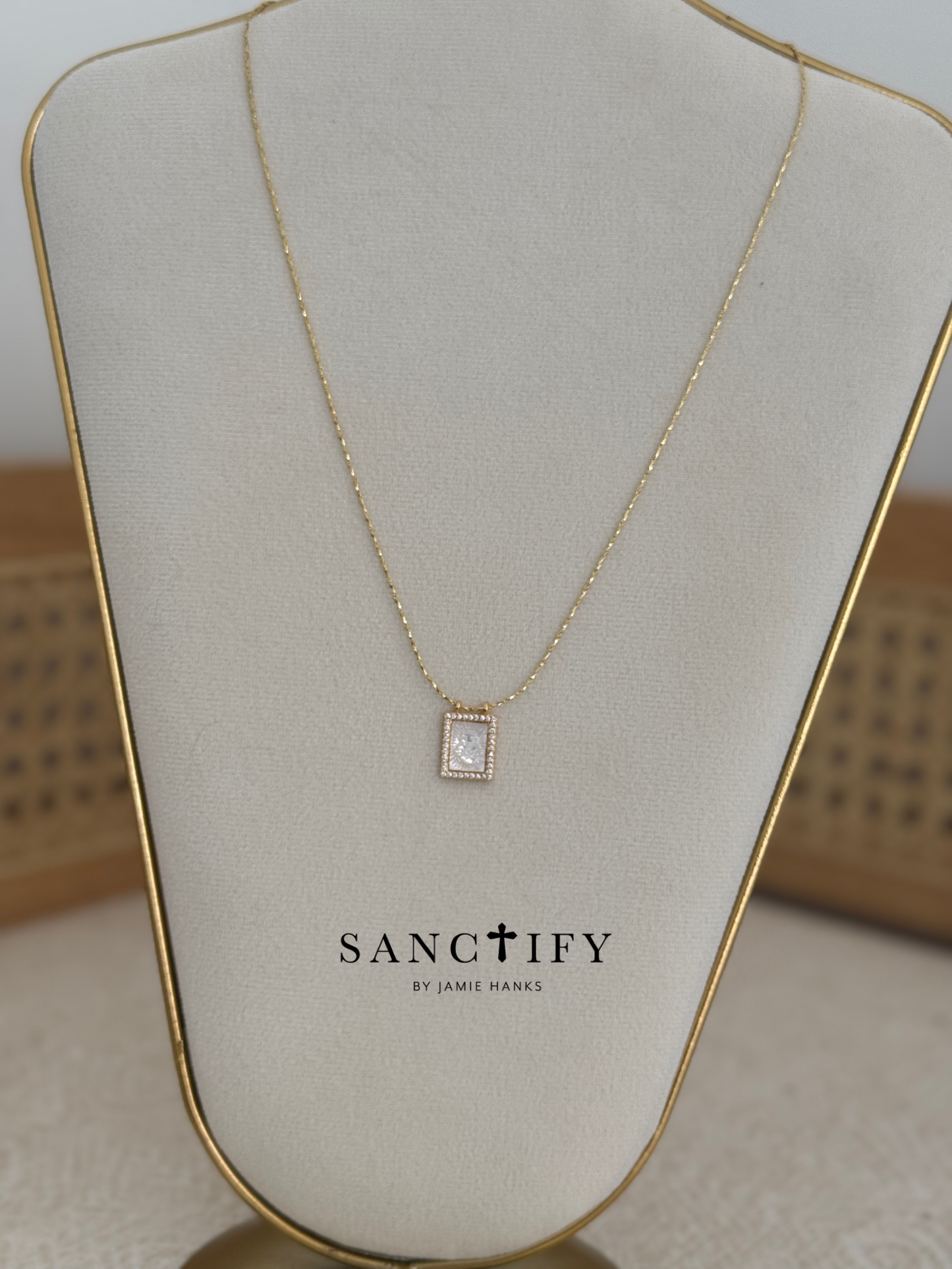 Mother of Pearl Heart of Jesus Necklace