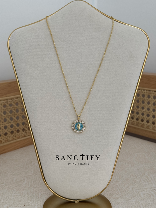 Blue Mosaic Immaculate Mary Necklace