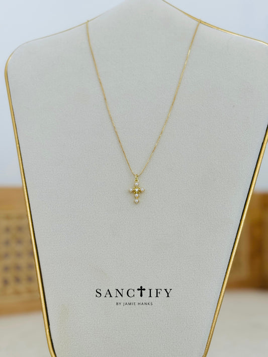 Dainty Pearl Cross Necklace