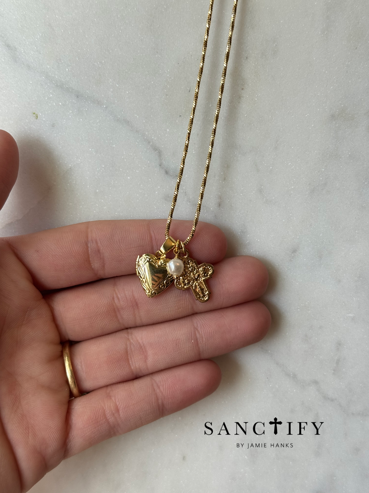 Pearl Cross Charmed Necklace