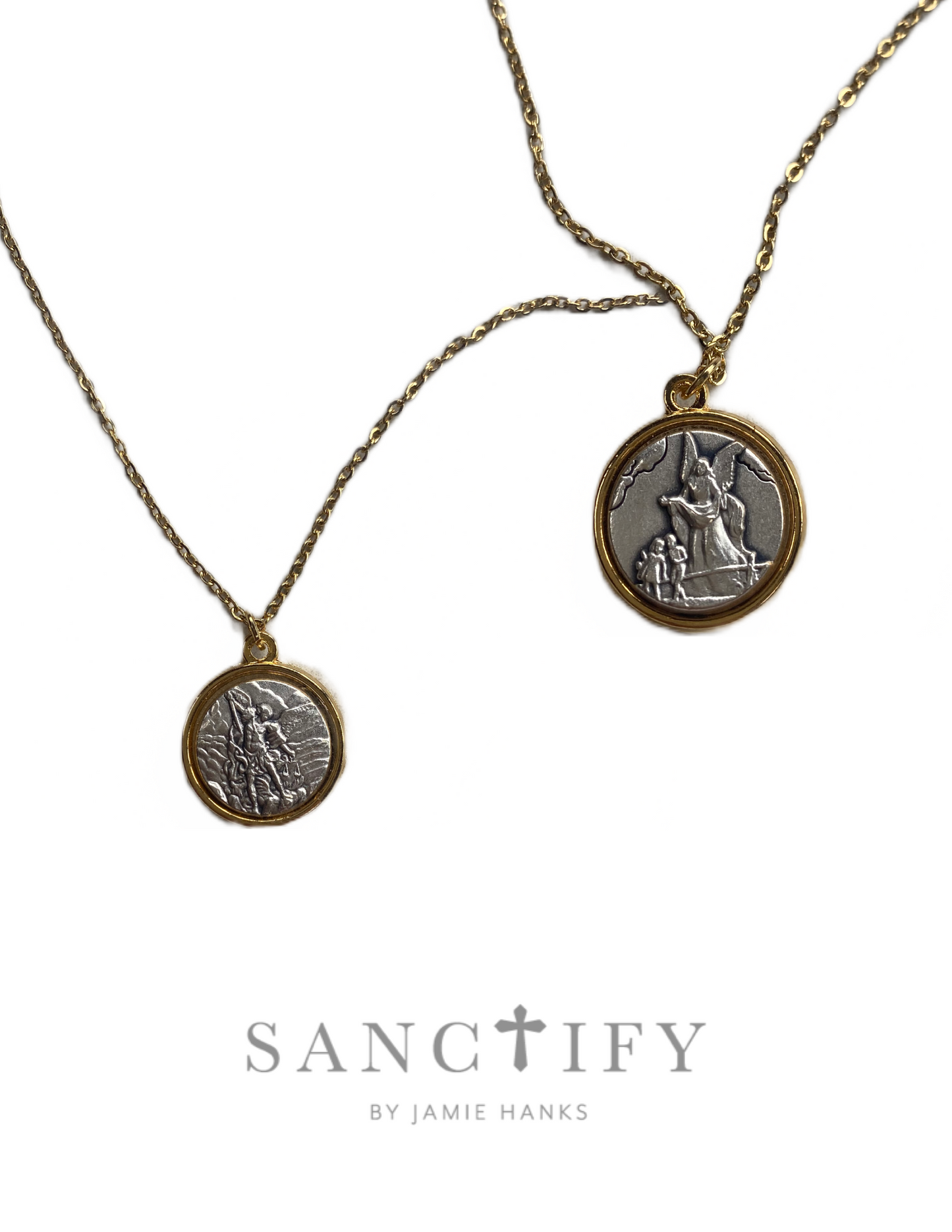 Two-tone St.Michael & Guardian Angel Necklace