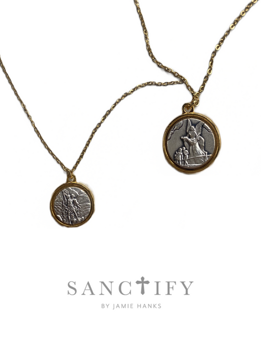 Two-tone St.Michael & Guardian Angel Necklace