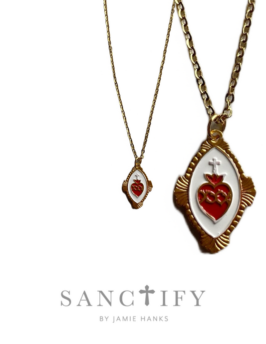 Enamel Heart of Jesus Necklace