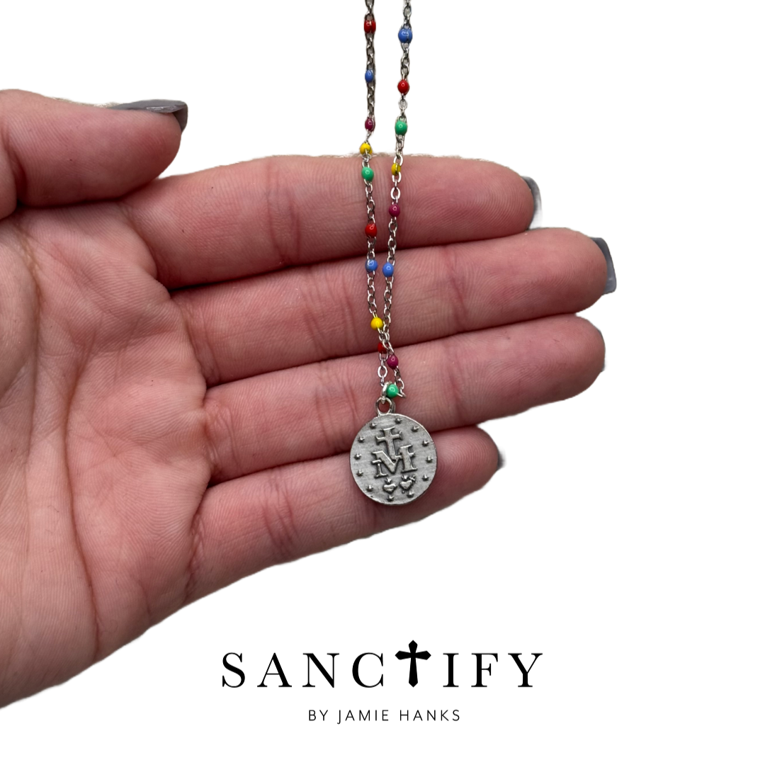 Silver Multi-Colored Children's Mary Necklace
