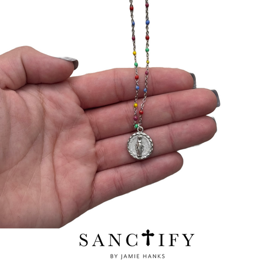 Silver Multi-Colored Children's Mary Necklace