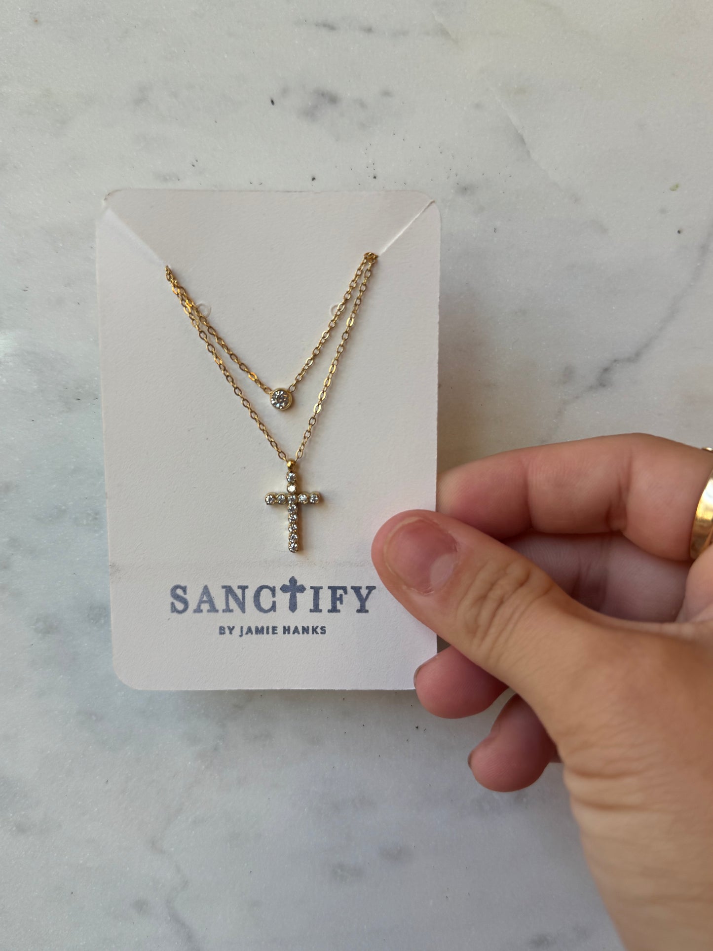 Dainty Cross Diamond Double Necklace