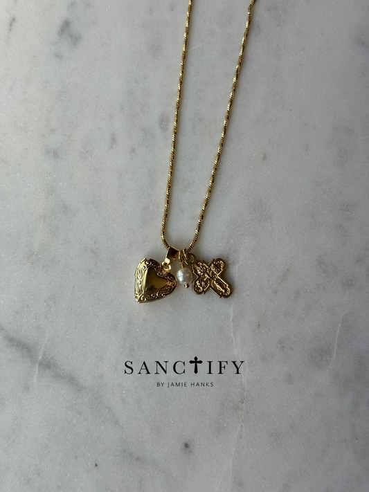 Pearl Cross Charmed Necklace